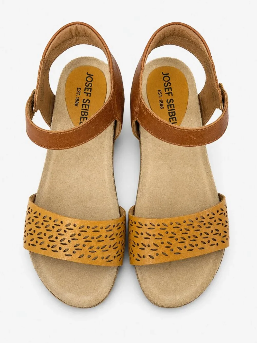 Josef Seibel Clea Leather Platform Sandals Brown Mustard US 6.5/EU 37